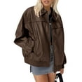 thumbnail image 2 of Women Faux Leather Jackets Bomber Casual Zip Moto Biker Coat, 2 of 5