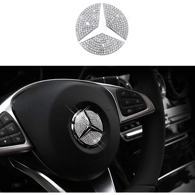 Adhesivo decorativo para volante con emblema de cristal brillante compatible con Mercedes-Benz (plata) JAMW Sencillez