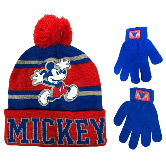 Disney Mickey Mouse Boys Winter Hat and Gloves Cold Weather Set, Age 4-7