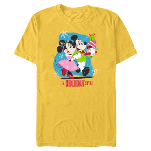 Disney Mickey & Minnie Mouse In Holiday Style - Short Sleeve Blended T-Shirt for Adults - Customized-Yellow