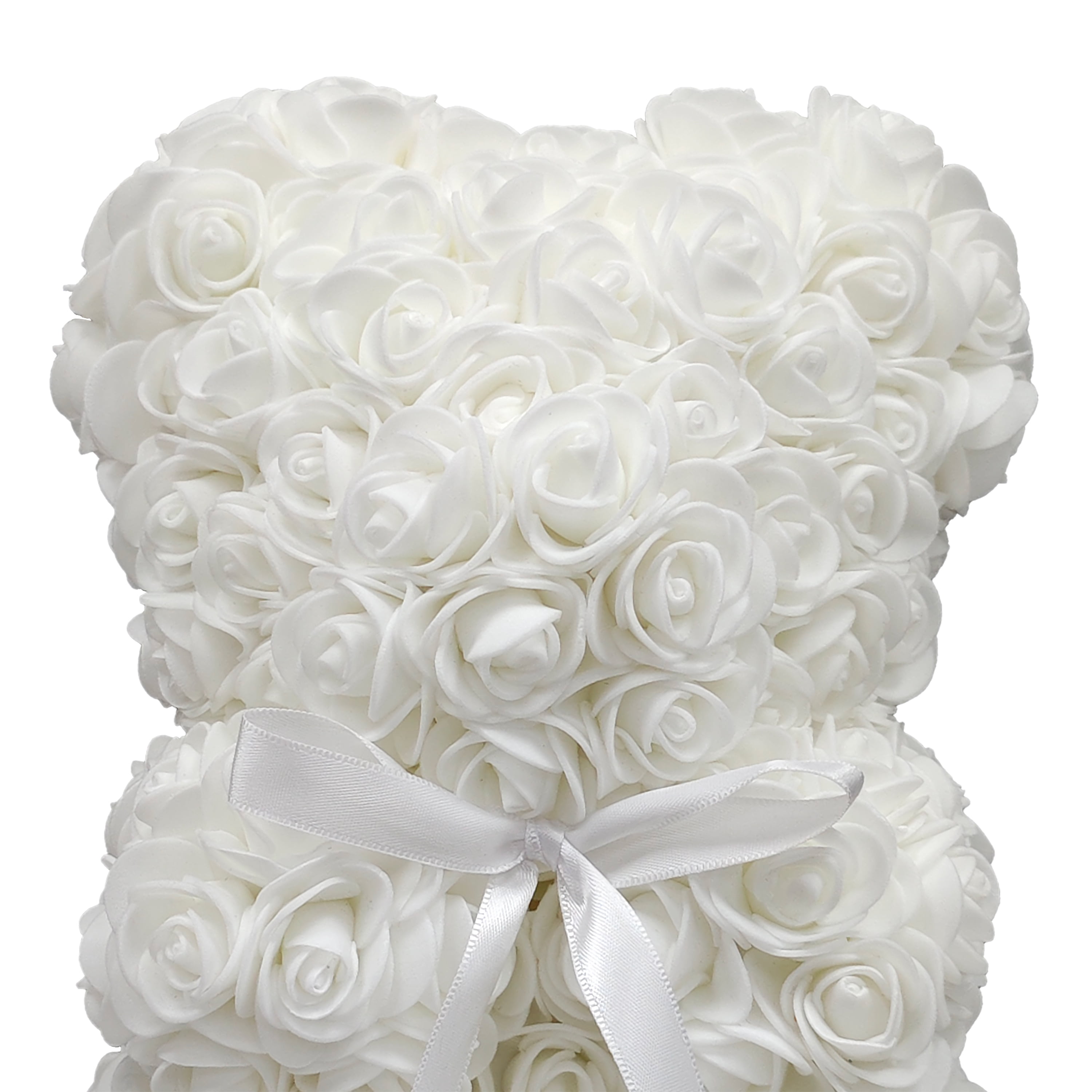 Way To Celebrate 9.25" Artificial Rose Bear Valentine's Day Gift, White Color