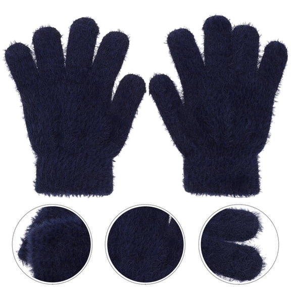 Toyvian Soft Gloves for Kids Mitts Wool Plush 1 Pair Navy