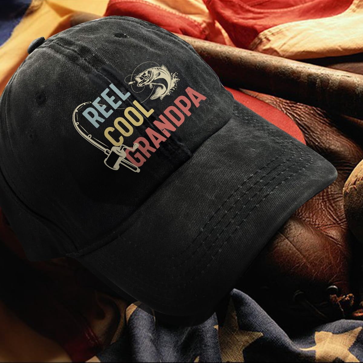 Rofiowa Reel Cool Grandpa Baseball Cap - Funny Vintage Washed Cotton Hat, Adjustable, Fishing Lover Gift