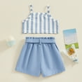 thumbnail image 3 of Bagilaanoe 2pcs Toddler Baby Girl Shorts Set Sleeveless Striped Cami Tops + Shorts with Belt 6M 12M 18M 24M 3T 4T Kids Casual Summer Clothes, 3 of 7