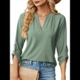 thumbnail image 1 of Blusas Elegantes e Informales para Mujer, Camisetas de 3/4 con Cuello en V y Mangas Enrollables. Verde Oscuro M, 1 of 10