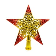 Bestonzon Hollowed-out Christmas Tree Sparkle Star Glittering Hanging Xmas Tree Topper Decoration Ornaments Home Decor (Golden Red)