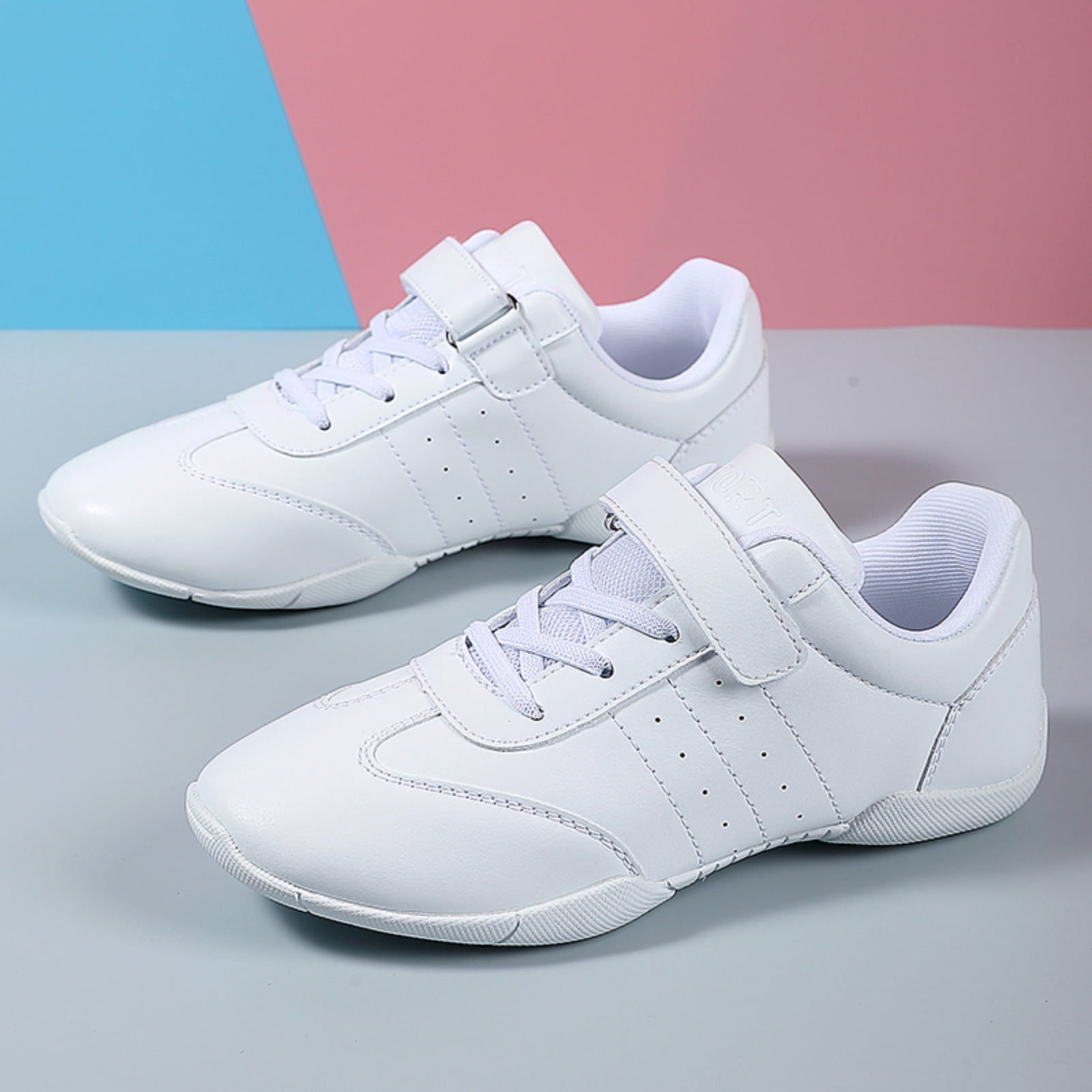 GlideMoves White Girls Cheerleading Dancing Shoes Youth Team Athletic Training Tennis Walking Breathable Competition Cheer Sneakers Big Kid Size 3