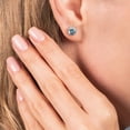 thumbnail image 4 of Jewelili 10K White Gold 5x5 MM Cushion Shape Swiss Blue Topaz and 1/10 Cttw Natural White Round Diamond Stud Earrings, 4 of 6