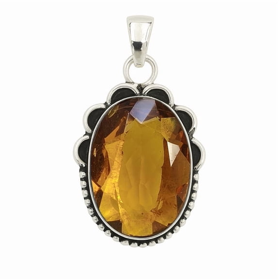 SATYAVIE JEWELLERY 925 Sterling Silver Honey Quartz Pendant – Oxidized Handmade Pendant for Women – Vintage Timeless Jewelry