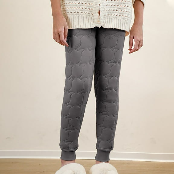 Atogsazn Children's Girls Fleece Lined Legging Pants Kids Elastic Waist Pajamas Pants Winter Warm Clothes Fashion A-Gray 12-14 Years