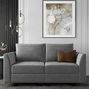 HONBAY 61" Modern Loveseat 2 Seater Sofa Modular Couch w/ Storage Seats & Pillows, Gray