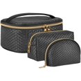 thumbnail image 1 of Women’S 3-Piece Cosmetic Bag Set, Large, Waterproof Travel Toiletry Bag Polyurethane, Black, 1 of 5