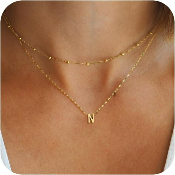Initial Necklaces For Women - Dainty 18K Gold Filled Layered Initial Necklace Tiny A-Z Pendant Choker Necklace Trendy Cute Initial Letter Necklace Gold Jewelry Necklace For Women[o2105]
