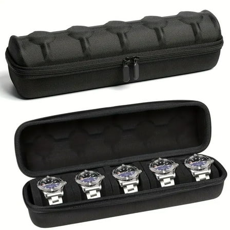 BYXAS 5 Slots Watch Travel Case for Men & Women: Watch Box Organizer Case with Carry Handle, Hard Portable Watch Storage & Travel Case, Watch Roll Fits Wrist Watches & Smart Watches