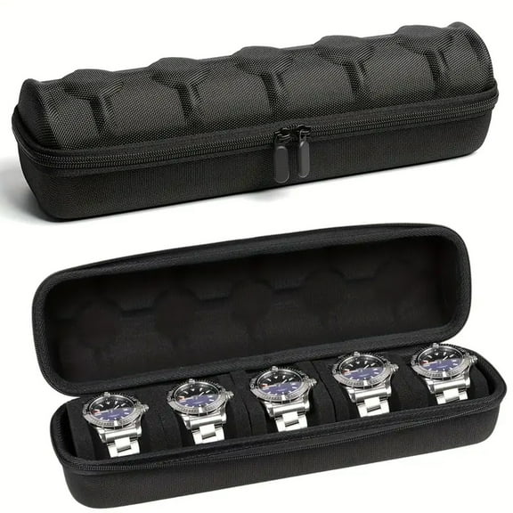 BYXAS 5 Slots Watch Travel Case for Men & Women: Watch Box Organizer Case with Carry Handle, Hard Portable Watch Storage & Travel Case, Watch Roll Fits Wrist Watches & Smart Watches