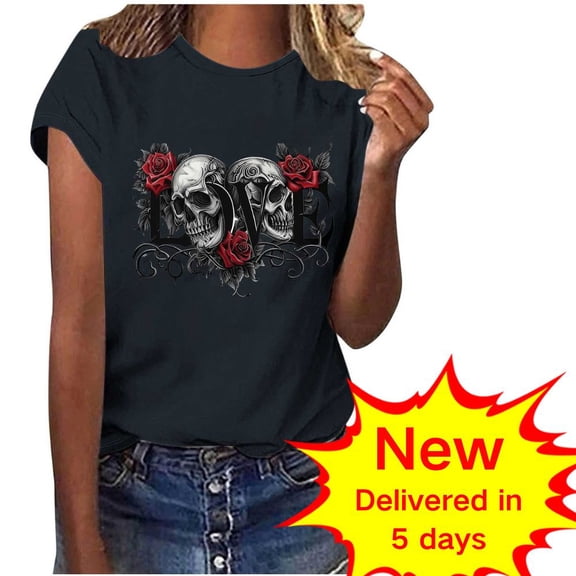 Womens Clothing Under 10 Dollars Short Sleeve Tops Women T Shirts for Women White Printed Tshirts Womens Tops T Shirts
