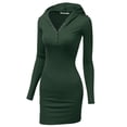 thumbnail image 2 of Doublju Women's Long Sleeve Slim Fit Henley Neck Hoodie Mini Dress, 2 of 4