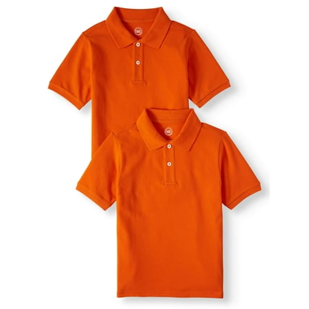 Wonder Nation Husky Boys School Uniform Short Sleeve Pique Polos, 2-piece Multipack (Husky)