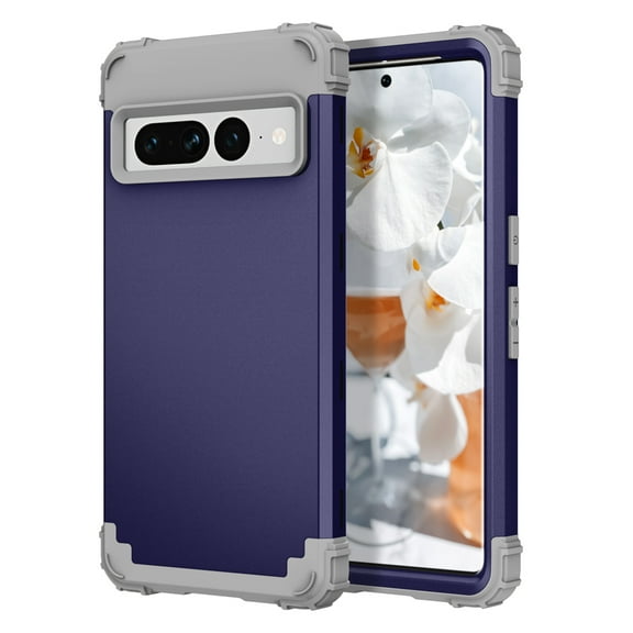 Jiahe Cover For Google Pixel 7 Pro 6.7 inch 3 in1 Rugged Shockproof Heavy Duty Silicone Bumper Hard PC Phone Protection Case,Darkblue