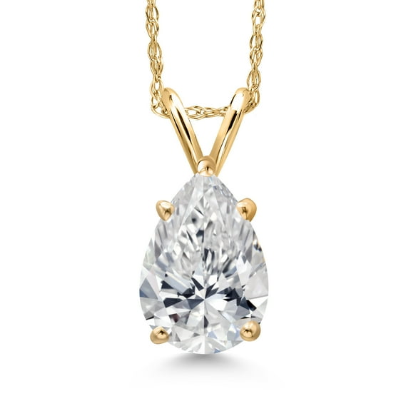 Gem Stone King 1.00 Ct Pear Shape Lab Grown Diamond Teardrop Pendant Necklace for Women | 10K Yellow Gold | IGI Certified | E-F Color | VS1 Clarity | With 18 inch Chain
