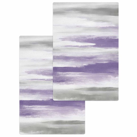 Purple Gray White Hand Towels Set,Waffle Weave Kitchen Towels 2 Pieces,Retro Country Abstract Mottled Texture Microfiber Hair Face Bath Tea Towel Absorbent Cleaning Dish Cloths,15.7"x23.6"