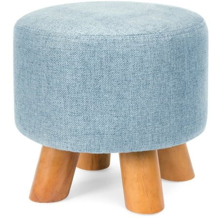 Round Ottoman Covers Best Choice Products Upholstered Padded Pouf Ottoman Footrest Stool w/ Removable Linen Cover, Non-Skid Legs - Denim Blue ()