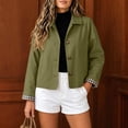 thumbnail image 3 of Women's Twill Button Down Cropped Jackets Fall Lapel Collar Rolled Long Sleeve Trendy Casual Crop Coats XS-XL, 3 of 7