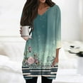 thumbnail image 2 of WTOBBY Women's Fashion Casual Retro Floral Print V-Neck Mid-Length Tunic Tops with Pockets, 3/4 Sleeve Blouses, Comfortable and Functional Shirt,Dark Blue 2XL, 2 of 5