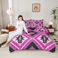 thumbnail image 4 of jejeloiu Southwestern Aztec Geometric Full Size Comforter Sets,Boho Exotic Style Bedding Comforter Set,Pink Black Bedding Sets For Men Women,Super Cozy Room Decor Reversible,3pcs, 4 of 8