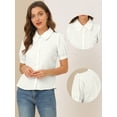 thumbnail image 2 of DARING DIVA Women's Peter Pan Collar Short Sleeve Button Front Shirts XS White, 2 of 6