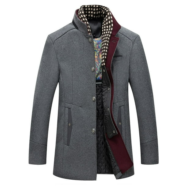 Abrigo de invierno para hombre, abrigo corto de lana, abrigo de invierno, chaqueta de invierno para negocios, ocio, abrigo de hombre para hombre con bufanda extraíble