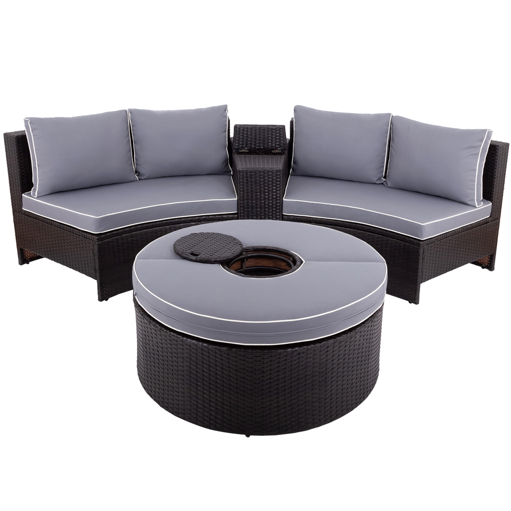 Rattan Wicker Patio Sofa Set, YOFE 6 Pieces Wicker Deck Patio Furniture Dining Sets, Patio Conversation Sets with Umbrella Hole, Gray Cushions, Wicker Patio Furniture Set for Garden, Backyard, R7316 - image 3 of 9