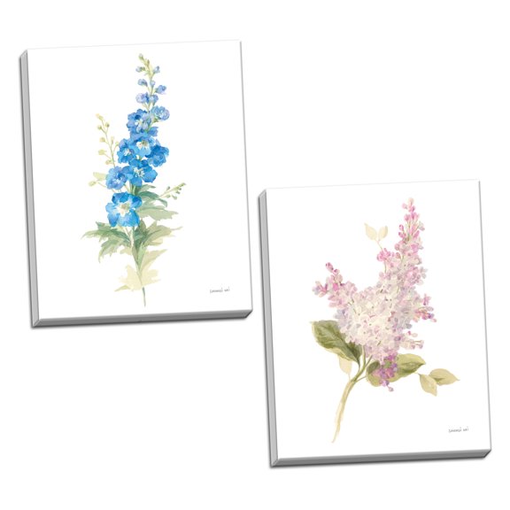 Gango Home Decor Cottage Floursack Florals on White VI & Floursack Florals on White VII by Danhui Nai (Ready to Hang); Two 16x20in Hand-Stretched Canvases