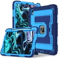 thumbnail image 3 of ELEHOLD 3-Layer Rugged Case For Apple iPad Air 11 (2025 / 2024) Heavy Duty Shockproof Cover, [Drop Protection], [Logo Visible], With Kickstand & Pencil Holder & Shoulder Strap, Navyblue+Skyblue, 3 of 11