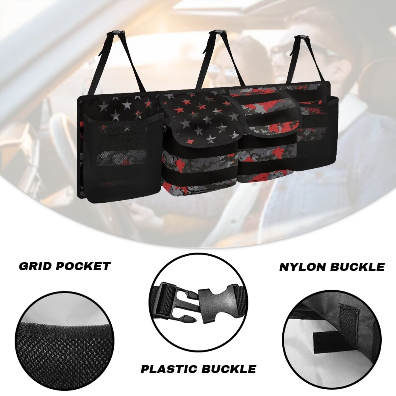 KUIFORTI Trunk Organizer Black American Flag Back Seat Car Organizer Stylish Car Organization Accessories Breathable Car Trunk Organizer for Sedan, SUV, Trucks, Van