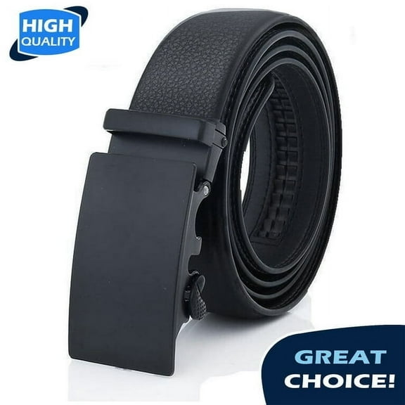 Q&Q ESSENTIALS Mens Ratchet Belt Premium Microfiber Leather Adjustable with Unique Slide Belt Buckle Black