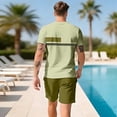 thumbnail image 4 of Mens 2 Piece Casual Beach Outfits Short Sleeve Crew Neck T-Shirts Drawstring Elastic Waist Shorts Outfits with Pockets Color Block Outfits Summer Beach Vacation Breathable Athletic Tracksuit,Green L, 4 of 6
