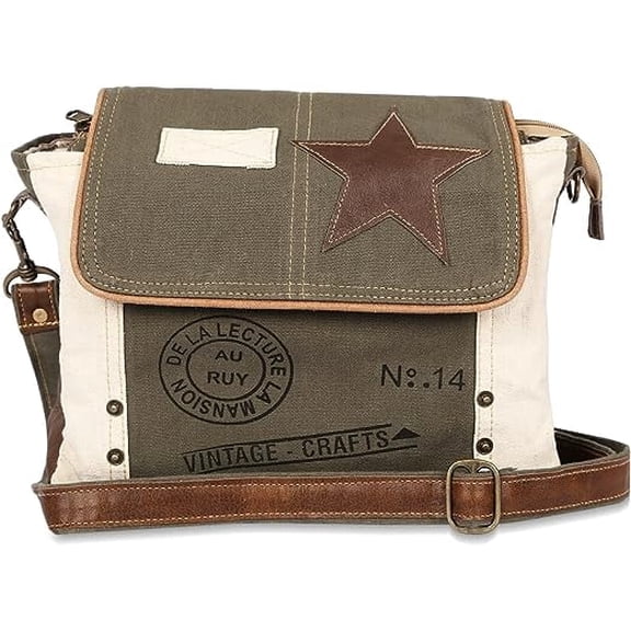 Canvas and Leather Messenger Bag, Crossbody Shoulder Bag for Men & Women, Laptop Satchel for Work, Travel & Daily Use