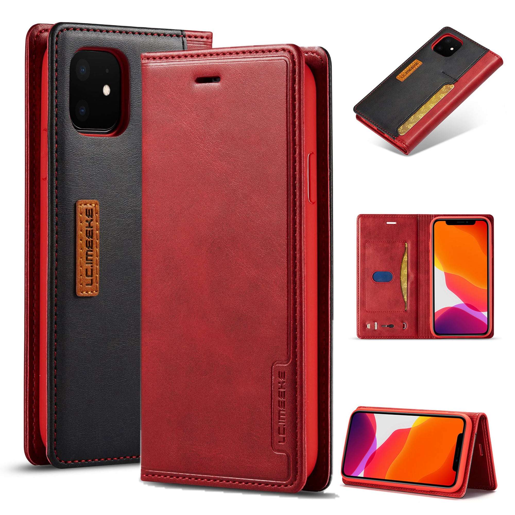 Shockproof PU Leather Flip Notebook Wallet Case with Magnetic Closure Kickstand Card Holder ID Slots Folio Slim Soft TPU Bumper Protective Skin Cover red Samsung Galaxy A30s Case 