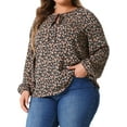 thumbnail image 4 of Agnes Orinda Plus Size Floral Printed for Women Casual V Neck Tops Drawstring Long Sleeve T Shirt Blouses, 4 of 6