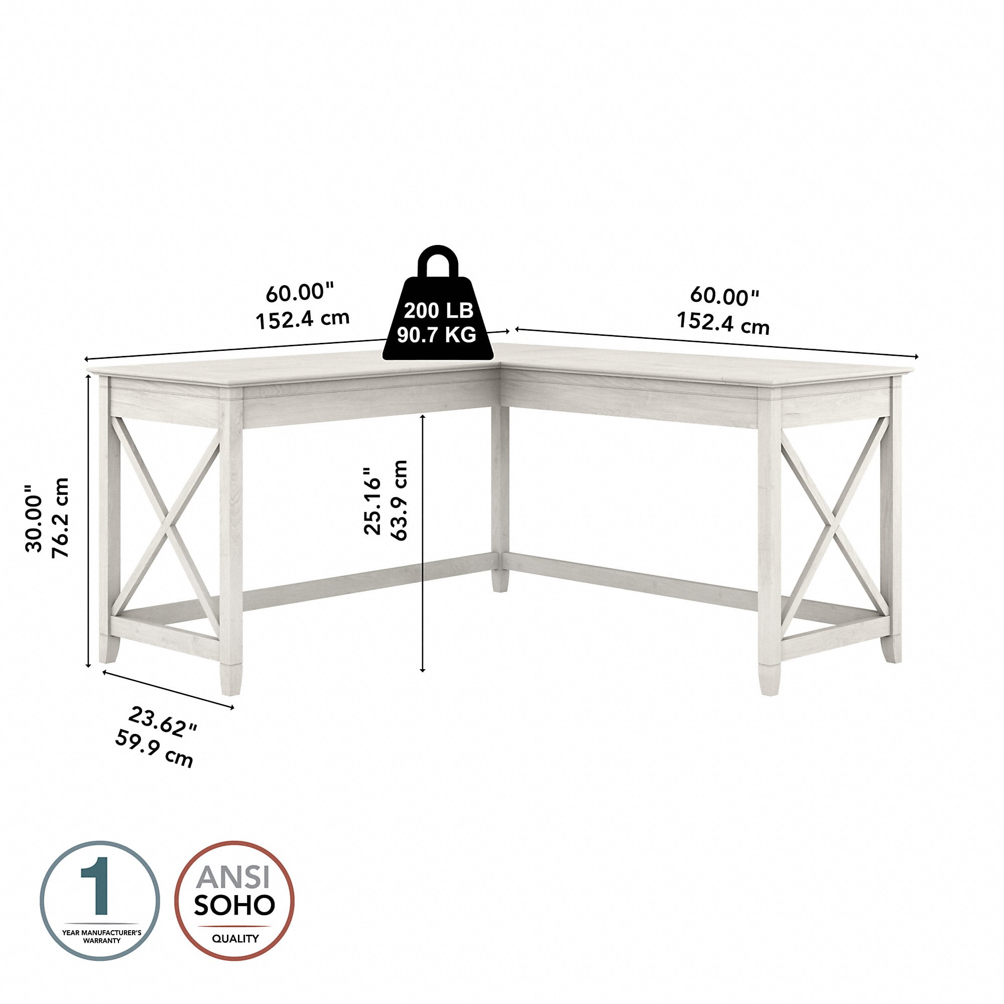 Bush furniture key west 60w l shaped desk in pure white oak deals