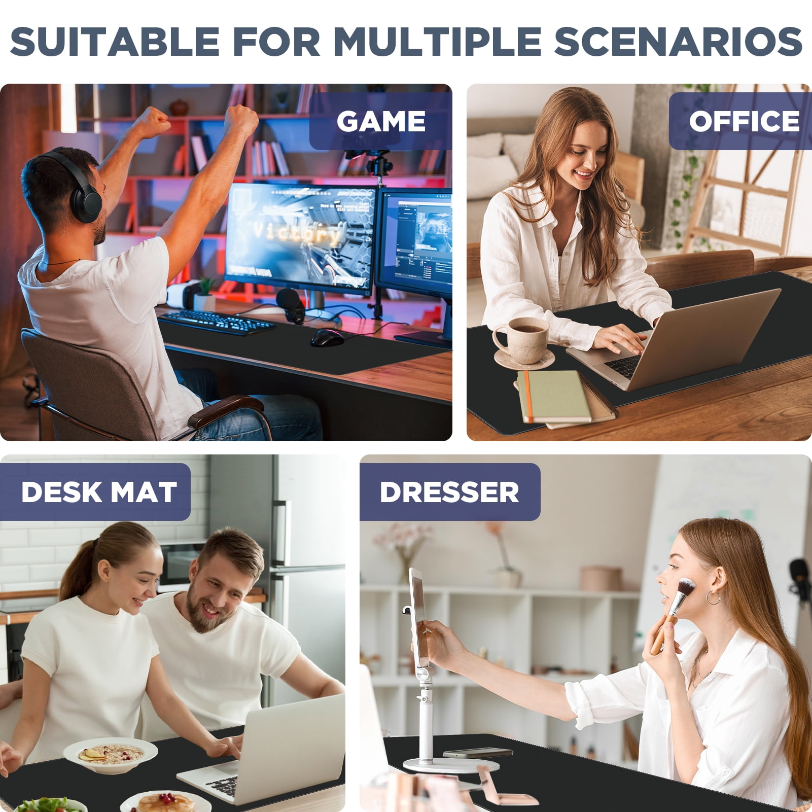 Lectrus Oversized Desk Pad Mat, Extra Large Mouse Pad with Non-Slip Base for Gaming and Office Use, Expansive Office Desk Accessories, 35.4"x15.7", Black