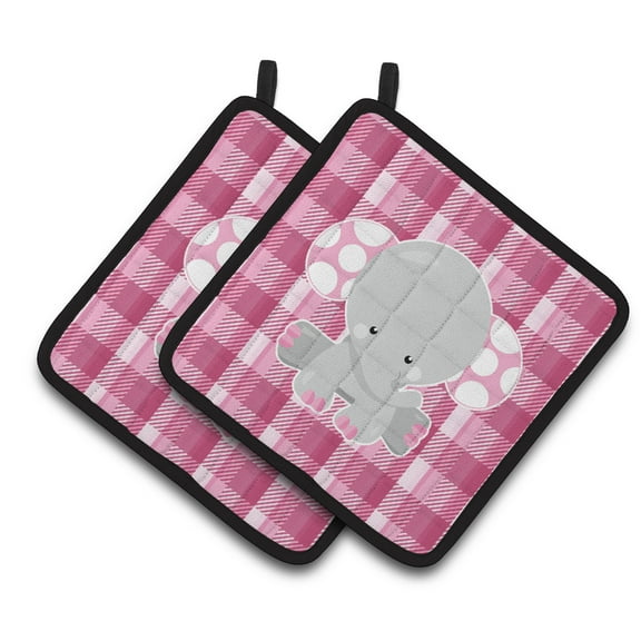 Caroline's Treasures Elephant Pink Gingham Pair of Pot Holders