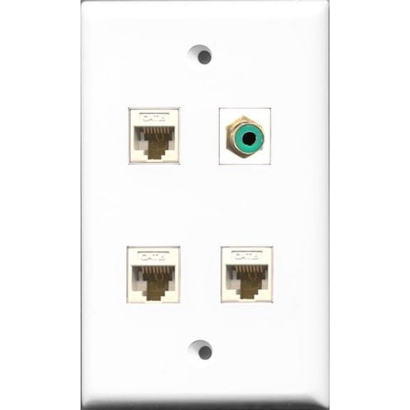 RiteAV 1 Port RCA Green 3 Port Cat6 Ethernet White Wall Plate