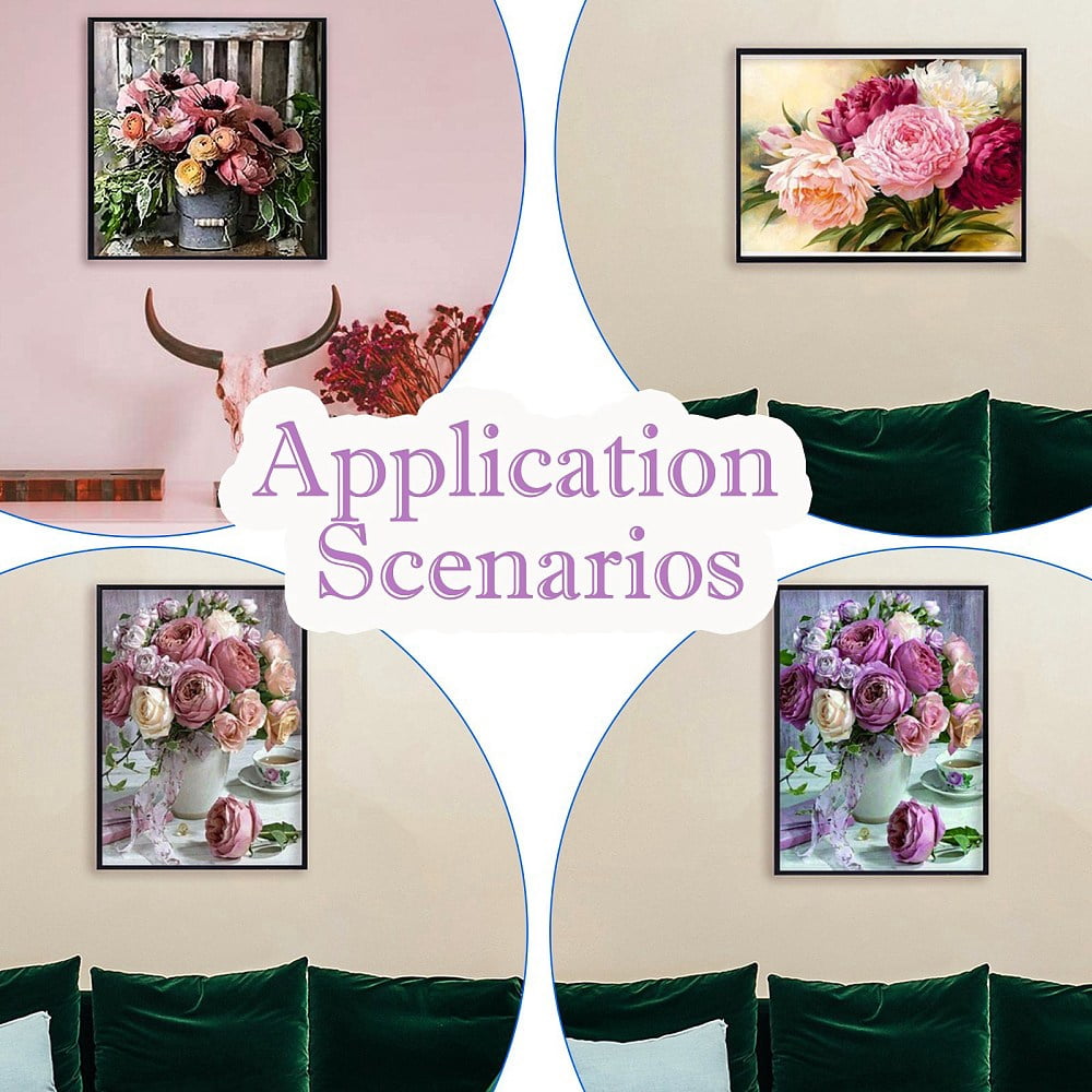 4Sets 4Style DIY 5D Flower Pattern Canvas Diamond Painting Kits with Resin Rhinestones Sticky Pen Tray Plate Glue Clay Mixed Color 39~40.3x29~30x0.03cm 1 set/style 1Bag