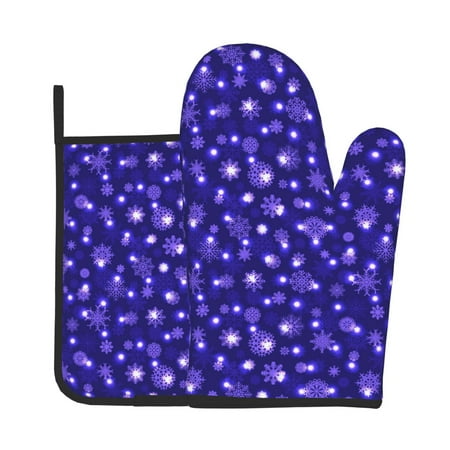 

Junzan Beautiful Purple Snowflakes Pattern Oven Mitts and Pot Holders 2 pcs Set Potholders BBQ Gloves Long Kitchen Oven Glove for Cooking Baking Grilling (2-Piece Set 11 Inch)