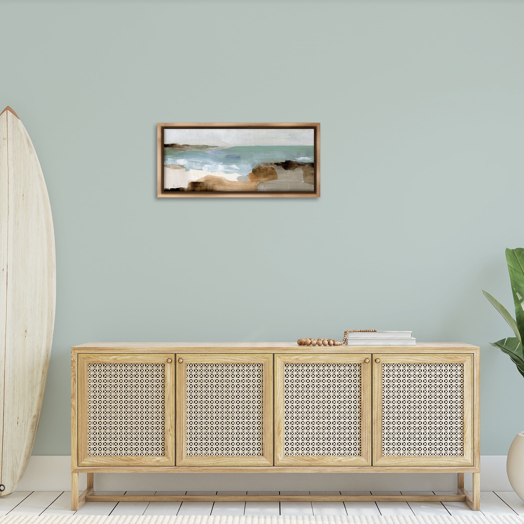 Stupell Industries Abstract Ocean Wave Landscape Abstract Painting Brown Floater Framed Canvas Art Print Wall Art, 31 x 14