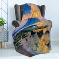 thumbnail image 4 of Island Soft Flannel Fleece Throw Blanket, Sunrise Photo Image of Seongsan Ilchulbong at Jeju Isle of South Korea Art Print, Cozy Plush for Indoor and Outdoor Use, 70" x 90", Multicolor, by Ambesonne, 4 of 5
