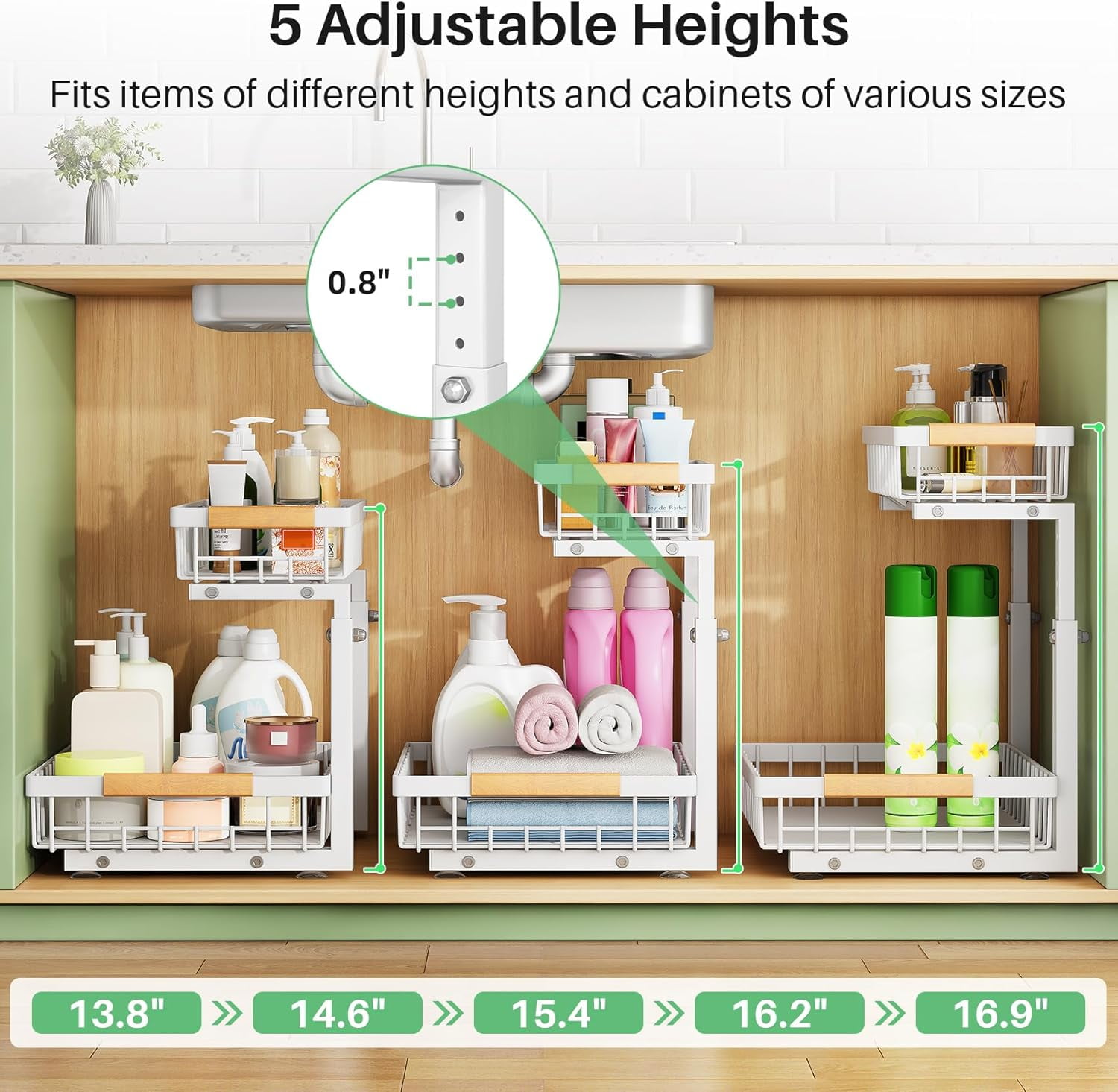 Under Sink Organizer, 2 Tier Under the Sink Storage, Slide out Pull out Cabinet Organizer Shelf, Metal Sliding Drawer for Kitchen Bathroom Pantry Closet Organization Rack