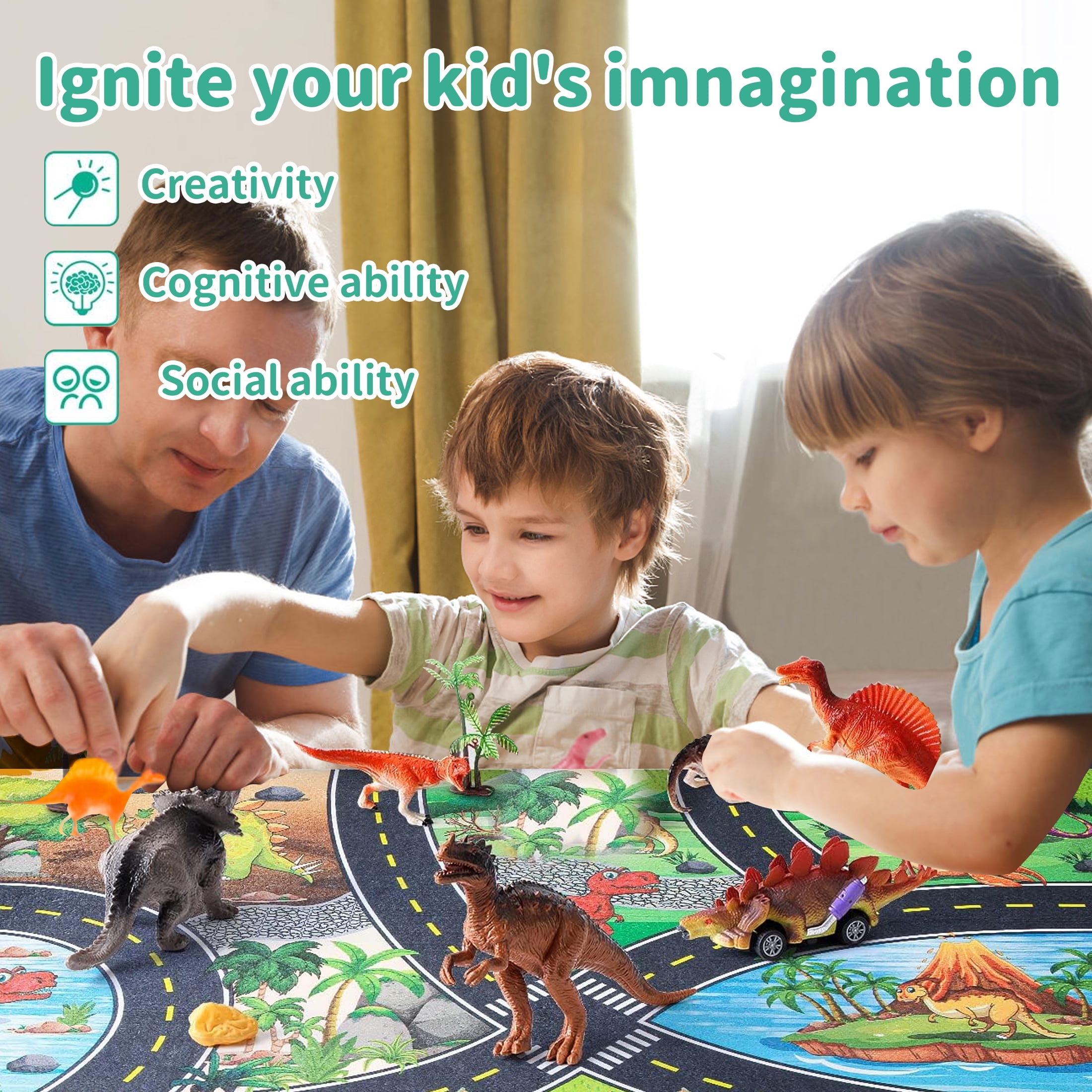 KOPPOP Dinosaur Playset (54PCS) - Realistic Dino Figures with Activity Mat & Storage Box, Toddler Dinosaur Toys,STEM Educational Toy for Kids Ages 3-6 (Boys & Girls).